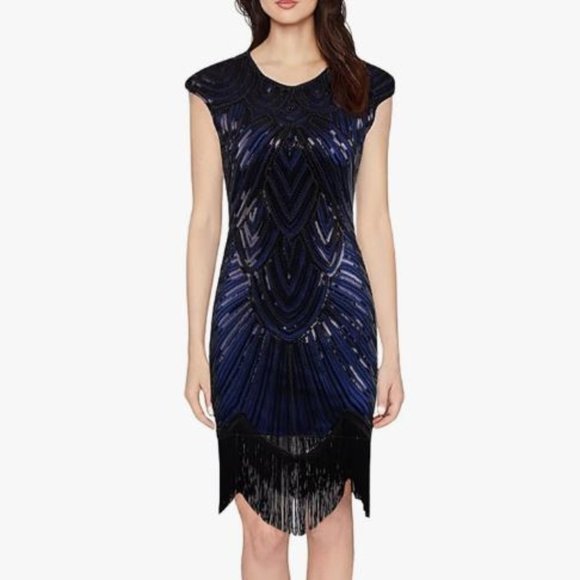 Dresses & Skirts - Black and blue beaded flapper style dress